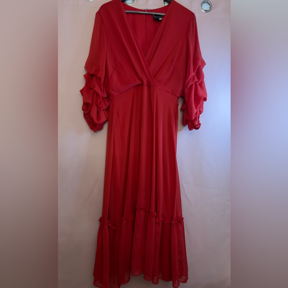 Maison Tara Vibrant Red Ruffle Sleeve Maxi Dress